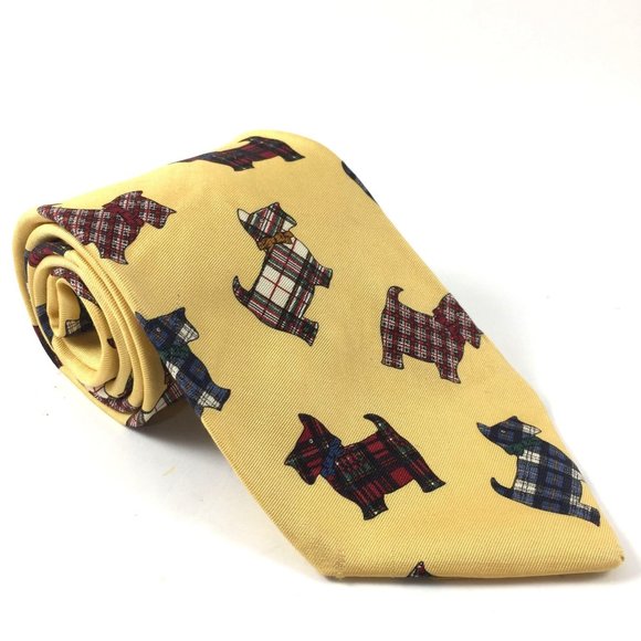 Brooks Brothers Other - Scottish Terrier Dog Neck Tie Silk Yellow and Plaid Brooks Brothers USA Necktie